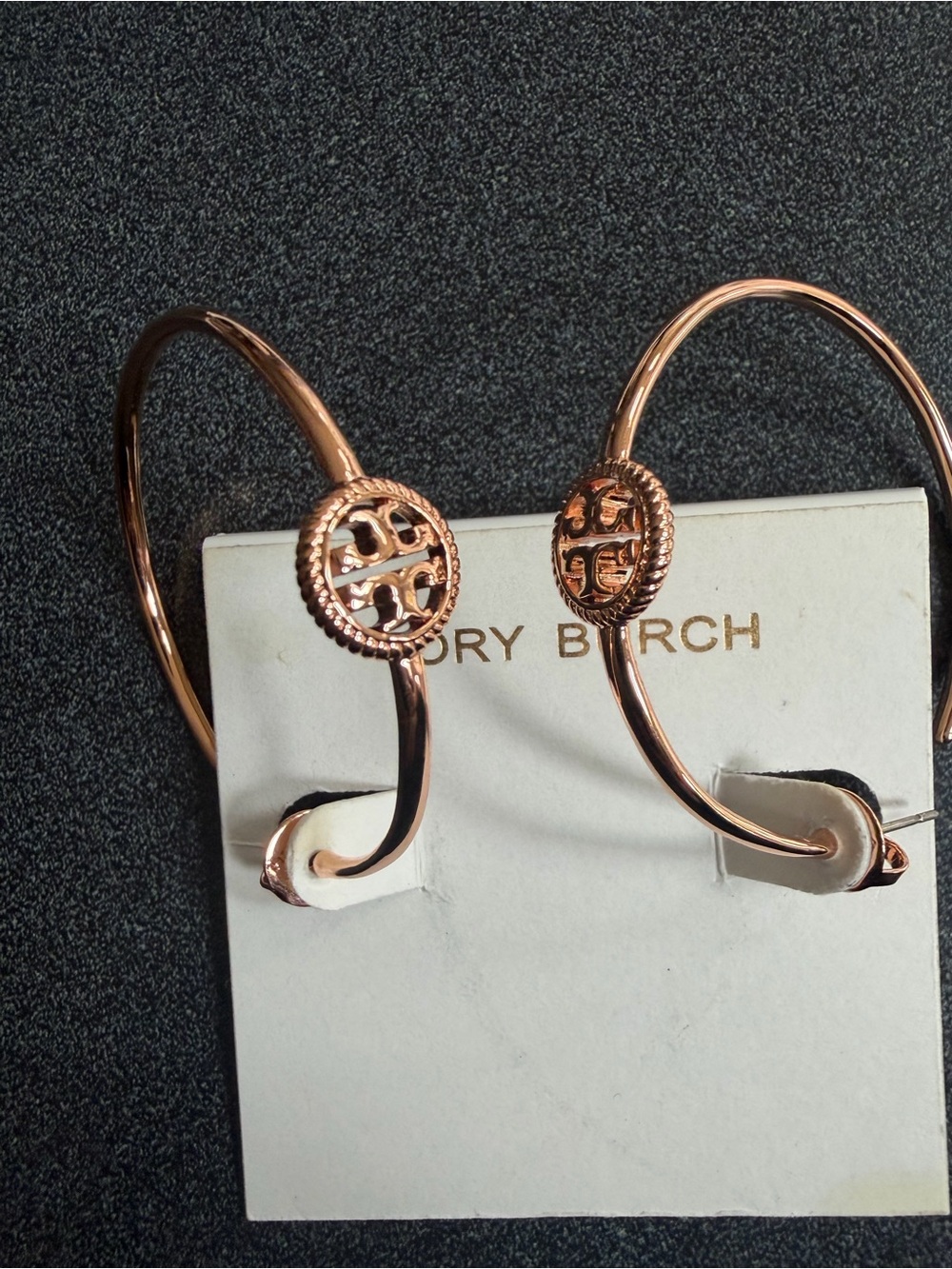 Tory Burch Rose Gold Logo Hoop Earrings